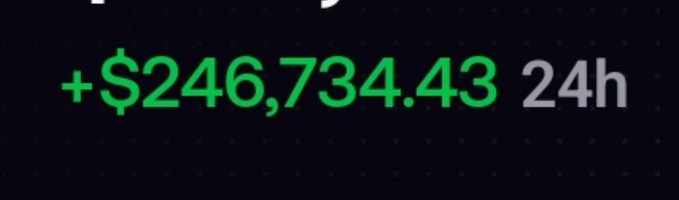 The image displays a bright green "+$246,734.43 24h" profit figure on a dark background, representing the user's 24-hour realized PNL on the Fomo trading platform, showcasing their nearly-$250k winning day mentioned in the post.