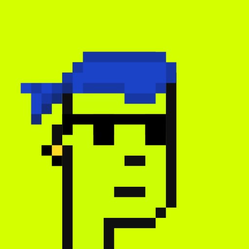 A low-resolution pixel art portrait shows a face with dark hair on a bright lime green background.