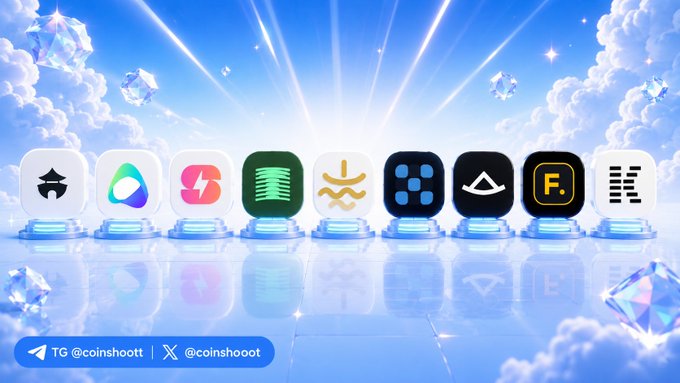A collection of nine project logos displayed on glowing pedestals against a bright, cloudy sky with floating diamonds, representing accelerator-selected projects from @GIWA_by_Upbit, including Flizyapp, AmmoraHQ, ShortChall, Naru_giwa, Hanok_io, kachidotxyz, GiwaterFinance, JoseonFun, TheBingoFi, and 0xtkyeo. The handle @coinshoott appears in the bottom left corner.