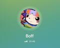A circular app icon with a colorful dog illustration labeled "Boff" with a price indicator.