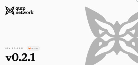 A promotional graphic for 'quip network' featuring their butterfly logo, announcing 'NEW RELEASE v0.2.1'.