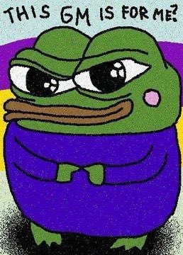 A cartoon frog character with drooping eyes and a purple shirt sits below the text 'THIS GM IS FOR ME?'.