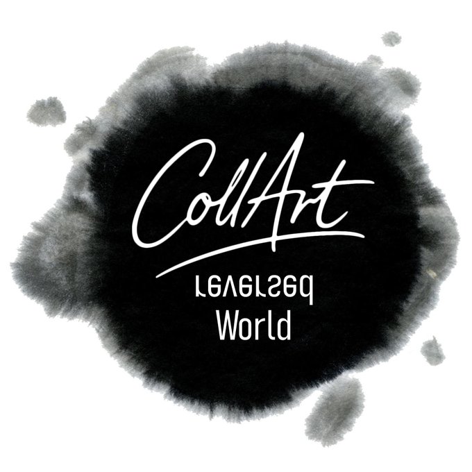 A black ink splatter graphic with the words 'CollArt' in white cursive, and 'LEAGLE26q World' written below it.