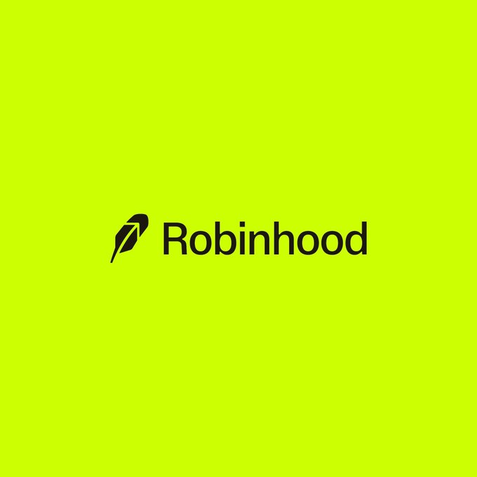 The image shows the Robinhood logo, featuring its signature stylized feather icon and "Robinhood" wordmark in black, set against a bright lime green background. This visual ties directly to the post celebrating Robinhood's blockchain surpassing $1 billion in 24-hour trading volume.