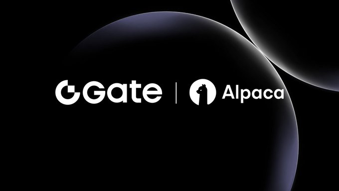 The image features a logo for Gate, which is a company that has recently been acquired by Alpaca Securities. The logo consists of two circles with a white border, one larger than the other, set against a black background. The text "Gate" is written in white letters above and below the circles, while the word "Alpaca" appears directly beneath them. This design choice creates a visually striking contrast between the white and black elements, making the logo easily recognizable and memorable.