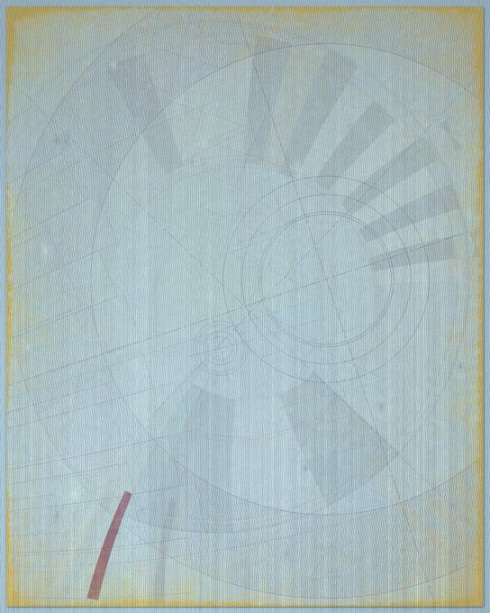 urn of gold with a red handle, painted on canvas or paper.