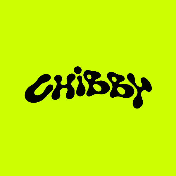 A bright neon green background displaying the word 'CHiBBY' in a black bubbly, stylized font.