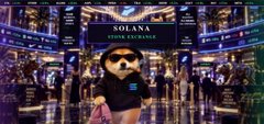 A blurry, distorted, and vertically stretched image appears to show a person at an event with a 'SOLANA' sign or logo visible in the background.