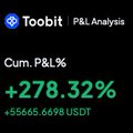 A screenshot of the Toobit exchange app displays a "P&L Analysis" for a "Cum. P&L%" showing a gain of +278.32% (+$5655.6698 USDT). This snapshot of significant trading profits visually reinforces the post's message about how early, decisive trading choices can dramatically alter long-term results.