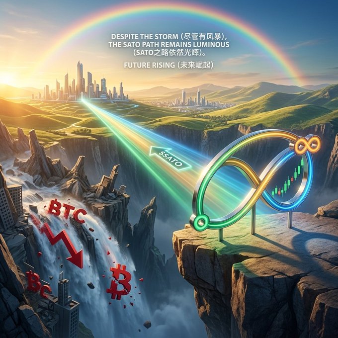 The image features a rainbow flowing through an urban landscape, with buildings of various sizes in the background. The rainbow appears to be emanating from a single point of focus in the center of the image. The colors of the rainbow are particularly vibrant, indicating that they have been edited or enhanced using photo editing software. A captivating message is also present within the image, which reads "Despite the storm (SATO)The path remains luminous(SAT2) Future rising". This message seems to be related to the ongoing events in the city depicted in the image and could potentially provide some insight into the future of the urban landscape.