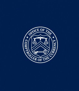 The image shows the official seal of the **Office of the Comptroller of the Currency (OCC)** displayed on a dark blue background. The circular seal features scales of justice, a key, and stars, with the text "OFFICE OF THE COMPTROLLER OF THE CURRENCY" encircling it. This relates to the news that the OCC will establish formal regulatory frameworks for crypto stablecoin issuers, highlighting the agency's role in overseeing this emerging financial sector.