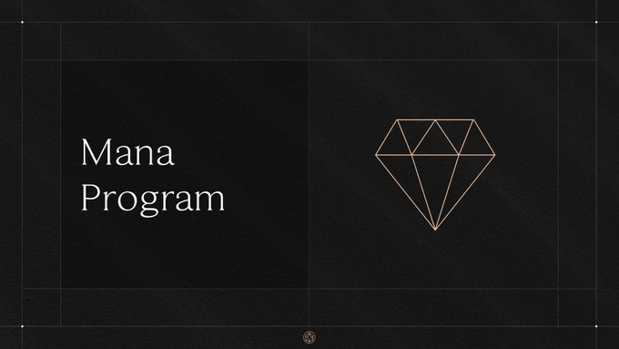 A minimalist title card with 'Mana Program' text next to a line-art diamond logo on a black background.