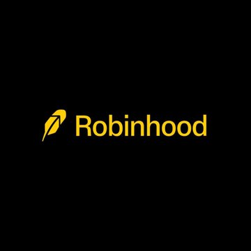 The Robinhood logo displayed in gold on a black background, featuring the stylized feather/leaf icon next to the brand name.