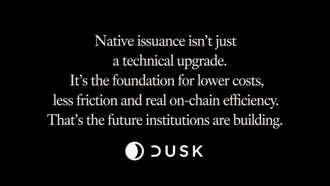 The image features a black background with white text. The text reads "Native insuring isn't just a technical upgrade. It's the foundation for lower costs, less friction and real-on-chain efficiency." This statement emphasizes that natively issued tokens can provide cost savings compared to traditional insurance methods.
