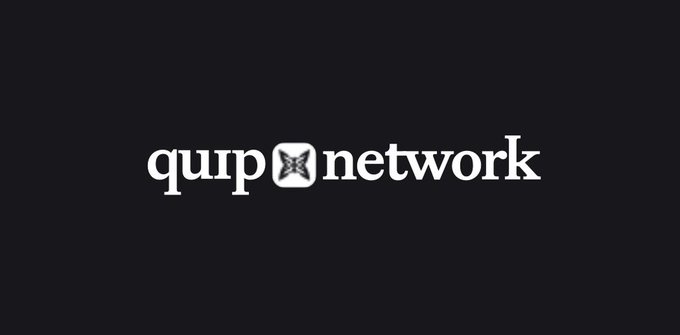 The image displays the "quip network" logo in white serif text on a dark background, featuring a stylized geometric icon between the two words. This branding aligns with the post highlighting @quipnetwork's quantum security infrastructure, which is positioned to address both current and future cybersecurity threats for firms and individuals.