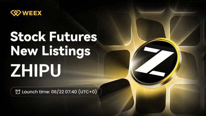 The image features a poster for a stock future listing of ZHIPU, which has been posted by WEEX. The poster includes a gold coin with the letter "Z" on it, symbolizing the listing. The text at the bottom of the poster announces that there is an event happening on June 22, 2026, where people can register for the listing immediately.