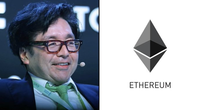A smiling man with glasses and a headset microphone appears beside the Ethereum logo (ETH), suggesting a connection to the Ethereum blockchain project.