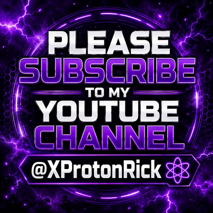 A purple-themed graphic with electric/cosmic effects prompts viewers to "PLEASE SUBSCRIBE TO MY YOUTUBE CHANNEL @XProtonRick," featuring an atom icon that visually reinforces the "$XPR" Proton cryptocurrency branding.