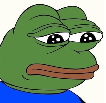 A sad Pepe the Frog meme with glossy, teary eyes and a downturned frown, capturing a sense of melancholy or disappointment, often used to express regret or disillusionment. 

In the context of the post, the image likely conveys a feeling of being left behind or missing out on NVIDIA's meteoric rise to becoming the world's most valuable company through its pivot to AI, especially for those who only knew NVIDIA as a gaming graphics card maker.