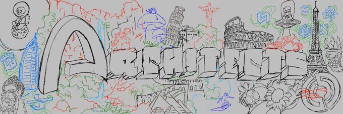 A graffiti-style street mural featuring the word 'BIGASS' in large 3D block letters surrounded by sketches of world landmarks including the Colosseum, Eiffel Tower, Big Ben, and Christ the Redeemer.