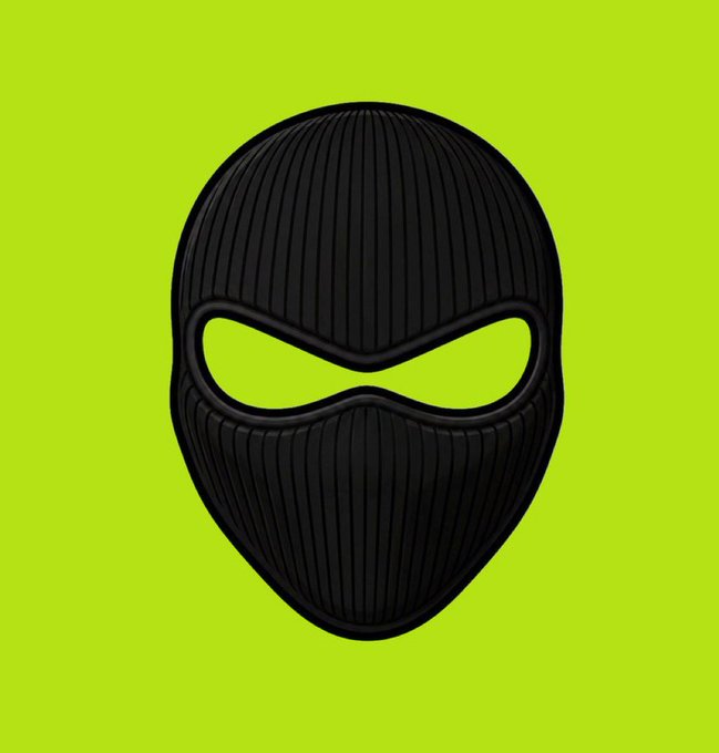 A black ribbed ski-style mask is displayed against a bright lime green background, visually reinforcing the "Shiesty" theme of the masked giveaway promotion.