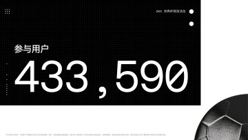 Dark analytics dashboard displaying 参与用户 (participating users) count of 433,590 with a partial soccer ball visible in the bottom right corner.