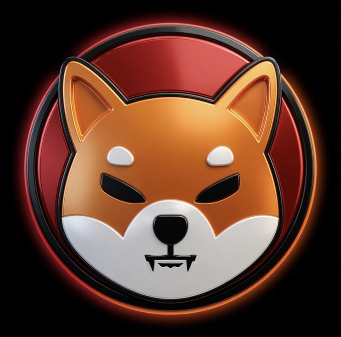 A circular 3D-rendered logo featuring a stylized Shiba Inu dog face (orange and white) with closed, smiling eyes and a red background.