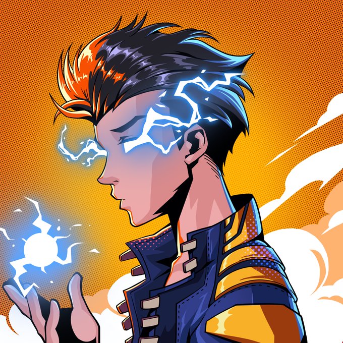 The image features a cartoon character with blue hair, wearing a blue jacket and holding a black object. The background of the image has an orange hue, which complements the character's appearance. There is also text that reads "NFTs are inevitable", suggesting that NFTs (Digital Rights Management) will become increasingly common in the future due to the popularity of digital art and other creative works.