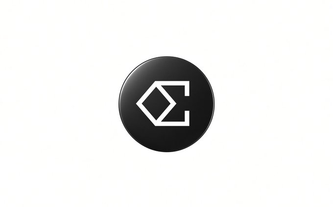 A minimalist black circular logo featuring a stylized white geometric 'C' or arrow design sits centered on a plain white background.