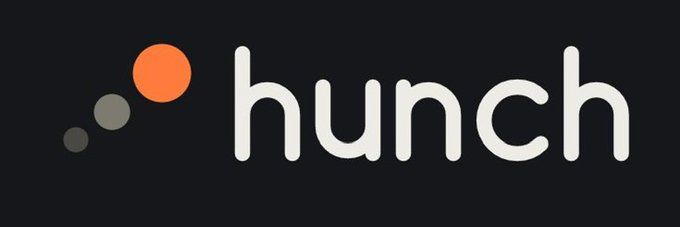 The 'hunch' logo featuring white lowercase text and three circular dots in orange and gray on a dark background.