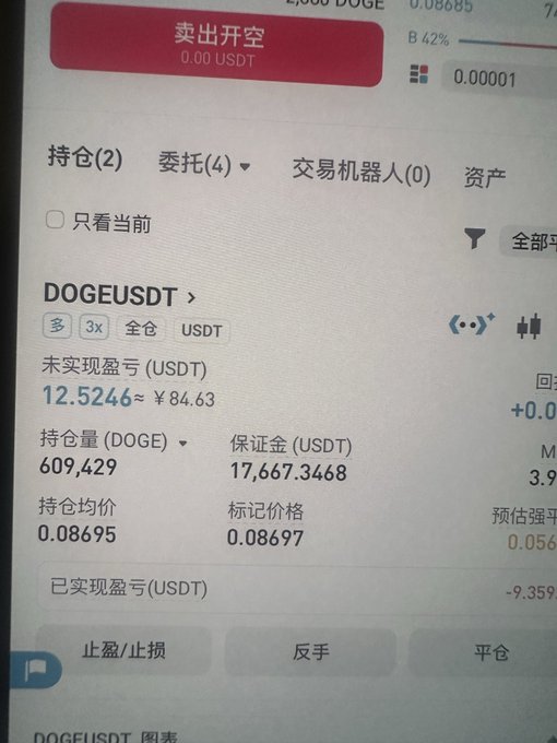 The image shows a cell phone screen displaying information about trading options, specifically for Dogecoin. The text on the screen includes Chinese characters that are not easily recognizable by everyone. This suggests that the user might be from an Asian country or has an interest in trading cryptocurrencies like Dogecoin.