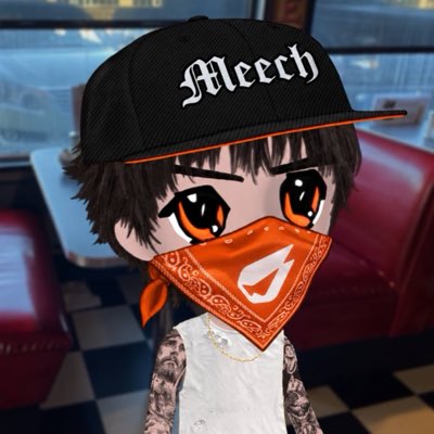 A cartoon character wearing a black cap with "Meech" in gothic lettering and an orange bandana stands in a diner setting, representing the crypto trading community. The image ties into the post's message about embracing tools and technology, with the stylized avatar symbolizing traders leveling up their crypto game through Sumo.