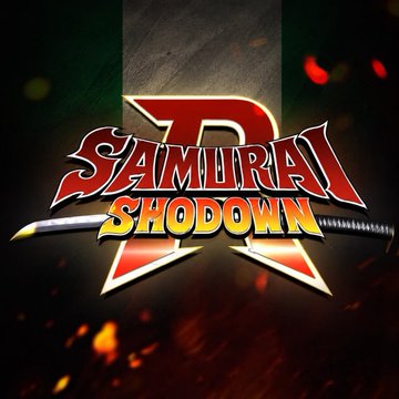 The logo for the video game Samurai Shodown, featuring stylized red text over crossed katanas against a dark, fiery background.