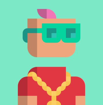 A stylized, flat-design illustration of a character with teal glasses, a pink mohawk, and a gold chain necklace against a mint green background. The minimalist vector art visually represents the retro, funky aesthetic often associated with NFT collectibles, complementing the post's reference to "Funk" and Minimal Vectors.