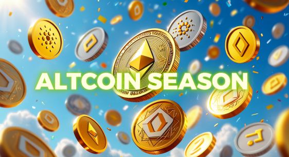 Golden cryptocurrency coins featuring the Ethereum logo float against a bright blue sky with the bold text "ALTCOIN SEASON" displayed prominently in the center. The image visually reinforces the post's discussion about the altcoin market bottom and selective investment opportunities highlighted by trader Killa.