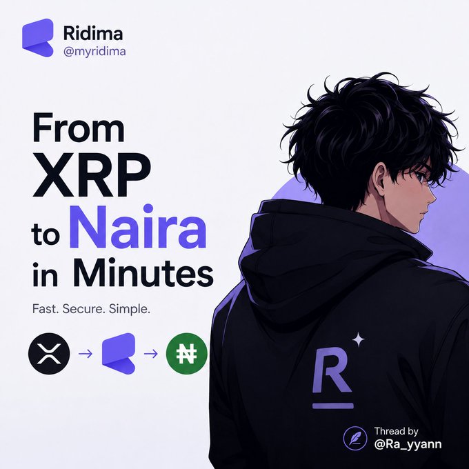The image features a man wearing a hoodie, with his back facing the camera. The background of the image is white, which contrasts with the black text that reads "From XRP to Naira in Minutes" at the top. Below this title, there are two lines of text providing information about the use of XRP and how it can be converted into Nigerian currency.