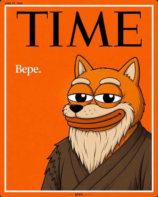 A TIME magazine cover dated June 29, 2026, featuring an orange fox character labeled "Bepe." depicted with a beard and brown robes against an orange background.