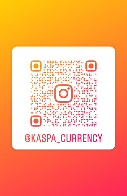 A QR code on an orange gradient background directs viewers to the Instagram account **@KASPA_CURRENCY**, supporting the crowdfunding campaign to renew the Meta subscription for Kaspa Social accounts at kas.coffee/sa1krishna.