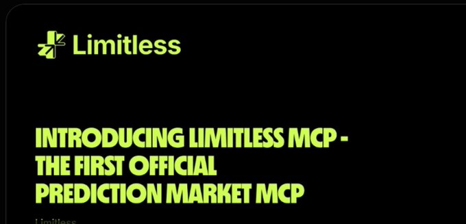 A black promotional graphic featuring the "Limitless" logo (a yellow cross symbol) and bold yellow-green text reading "INTRODUCING LIMITLESS MCP - THE FIRST OFFICIAL PREDICTION MARKET MCP."

The image appears to be a standalone announcement card for Limitless MCP (a prediction market protocol), which doesn't visually connect to the accompanying post about crypto myths and learning how the market works.
