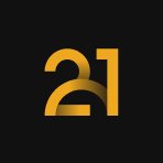 The image displays a stylized number "21" in a bold, golden-yellow color against a black background, representing the branding of 21shares, the crypto asset manager mentioned in the post regarding their first-ever sale of HYPE tokens valued at $1.8 million.