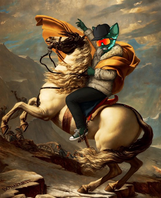 The image features a man riding a horse, with his face obscured by a mask. The background of the painting depicts a mountain landscape. The caption reads "Coup de Cet Cets account is hacked We are not giving it back until 1) team is more active 2) next drop happens 3) @droid_c08 eats my balls". This message seems to be related to a social media post, possibly about the man riding the horse or someone else doing something similar.

The image also contains some text that reads "Coup de Cets account is hacked We are not giving it back until 1) team is more active 2) next drop happens 3) @droid_c08 eats my balls". This message appears to be a warning or a challenge, possibly related to the man riding the horse. The caption also mentions that the image was taken by @droid_c08 and that they are not happy about it.