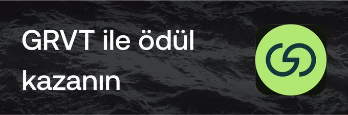 A promotional banner with a dark background and the Turkish text 'GRVT ile ödül kazanın' alongside a green logo.