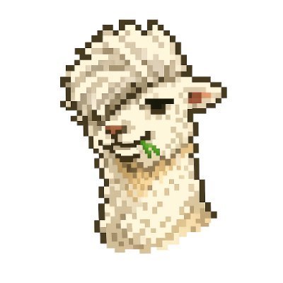 A pixel art illustration of a fluffy white alpaca or llama with a smug expression chewing on a green blade of grass, paired with text promoting the "$HANSOME" token as a community-driven meme coin with growing momentum and an early entry opportunity.