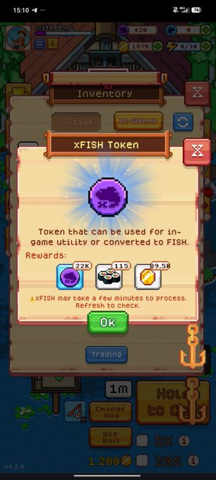 The image shows a screenshot of the screen from a mobile device, specifically from an app called "FishingFrenzyCo". The main focus of the screenshot is a page dedicated to a game that appears to be about fishing. It features various options for players within this game and includes some text on a list of items such as rewards, a four-minute process for a full refresh, and a hook for an account check.