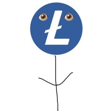 A whimsical cartoon figure features a blue circular head displaying the white "L" Litecoin logo with expressive eyes, attached to a simple stick body. The image visually represents $LESTER, tying the post's question about relaunching the token to the recognizable Litecoin branding through playful anthropomorphism.
