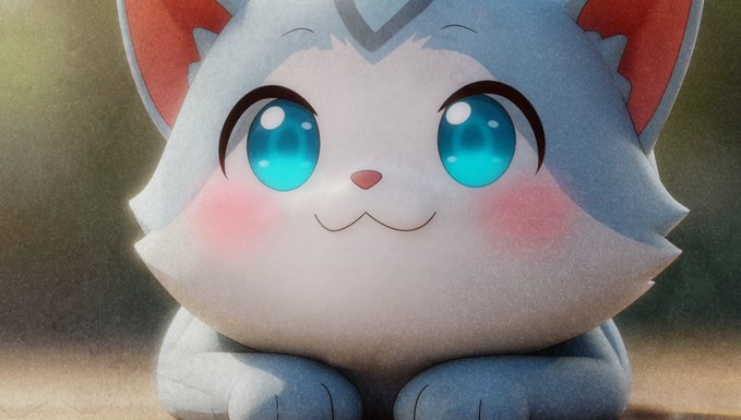 A close-up illustration of a small, wide-eyed gray and white fox-like creature with blue eyes and pink cheeks sits peacefully with paws tucked in, evoking an innocent, quiet appearance that visually represents the idea of an unassuming "sleeping giant" waiting to be awakened.