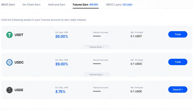 In this image, a screenshot of an EOS dashboard is shown with three lists displayed on the screen - one for cryptocurrencies (usdc, usdex, udep), another for fiat money (usdt, usdcd, 0dcd), and the third for future earning (mexico lending, futures earn). The post at the bottom of the image provides information about how to stake USDC, USDX, and 0DCD into the EOS cryptocurrency exchange. There is also a trade button present on the screen that users might find useful in executing their trades.