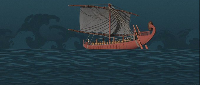 A digital illustration depicts an ancient Greek ship with a row of oarsmen and a single sail navigating through dark, stylized waves, evoking the artistic style of Hokusai's "Great Wave." The artwork, titled "The Great Wave of Argos," is presented as a newly minted NFT by artist SigmaX, blending classical maritime imagery with modern digital art.