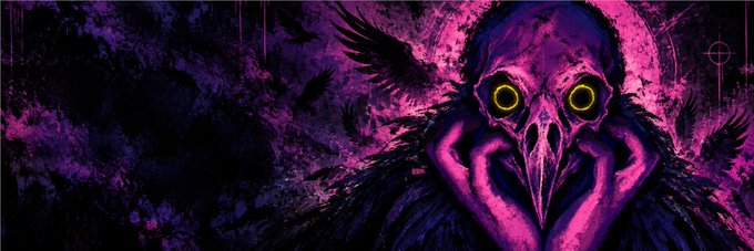 A menacing plague doctor-like figure with a beaked mask, glowing yellow eyes, and dark feathered cloak stands against a purple and black background with ravens and a blood moon, embodying the dark, ominous aesthetic fitting for the Solana token $MADVULT.