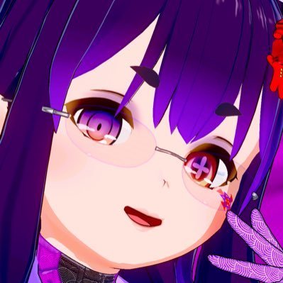 A close-up of an anime-style character with purple hair, glasses, and a small smile, appearing as an avatar or profile image accompanying the post about @NucleusCodes and building onchain reputation in Web3.